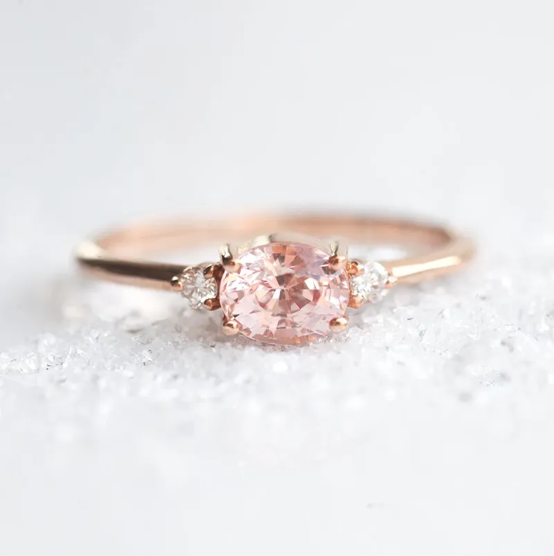 Keya Peach Sapphire Diamond Ring view 11