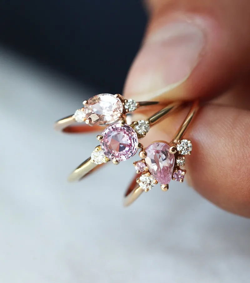 Keya Peach Sapphire Diamond Ring view 3