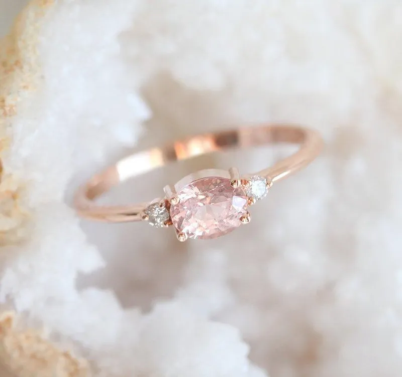Keya Peach Sapphire Diamond Ring view 4