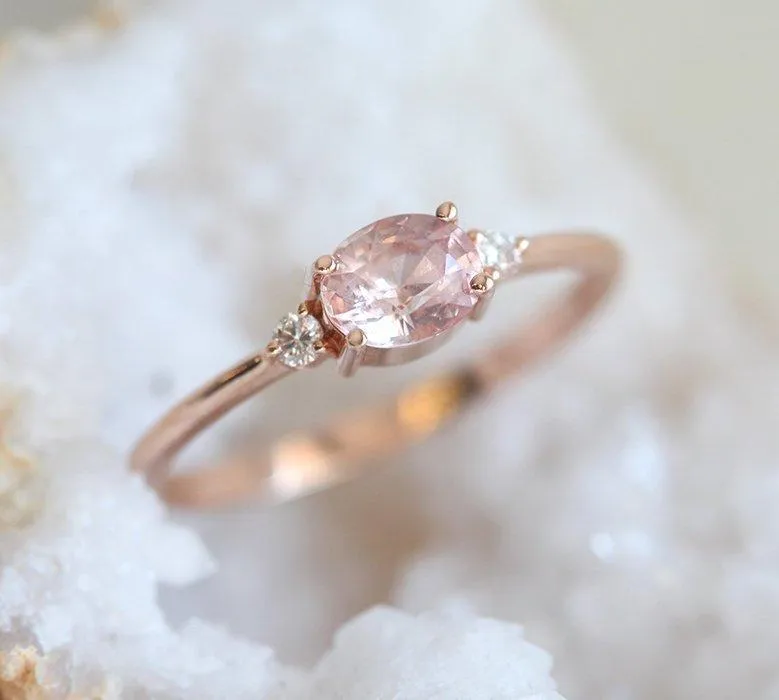 Keya Peach Sapphire Diamond Ring view 9