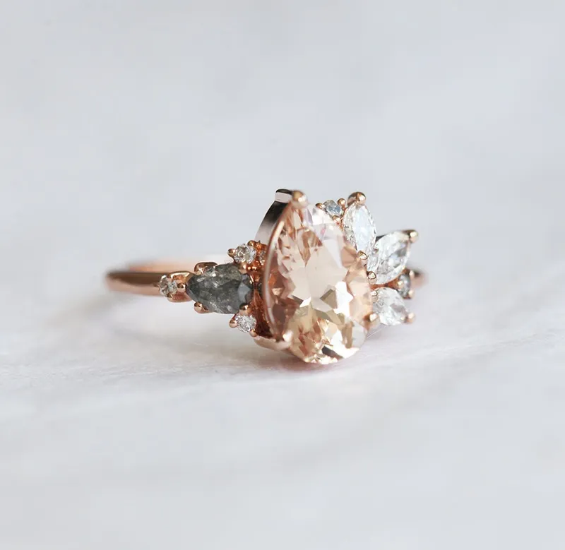 Khaleesi Pear Morganite Diamond Cluster Ring vy 2