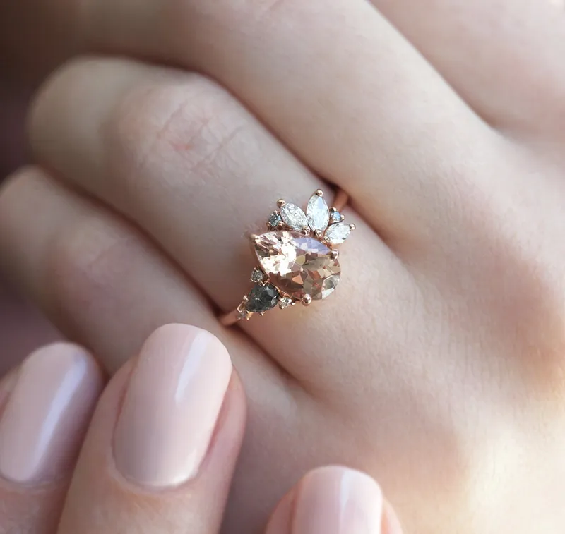 Khaleesi Pear Morganite Diamond Cluster Ring vy 3