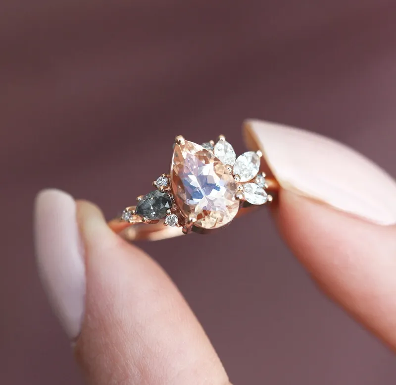 Khaleesi Pear Morganite Diamond Cluster Ring vy 4