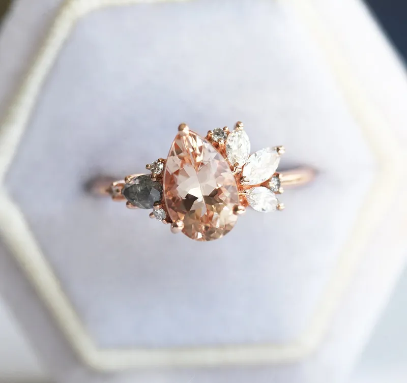 Khaleesi Pear Morganite Diamond Cluster Ring vy 5