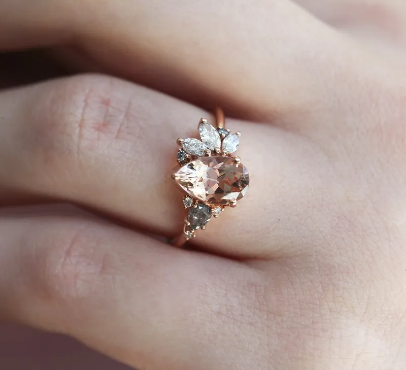 Khaleesi Pear Morganite Diamond Cluster Ring vy 6