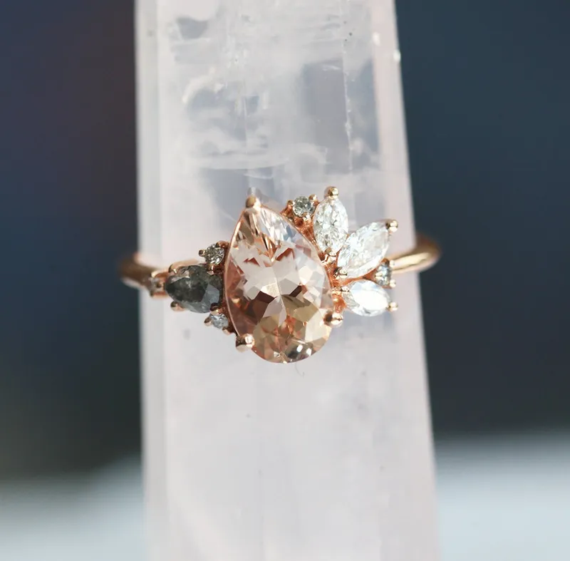 Khaleesi Pear Morganite Diamond Cluster Ring vy 7