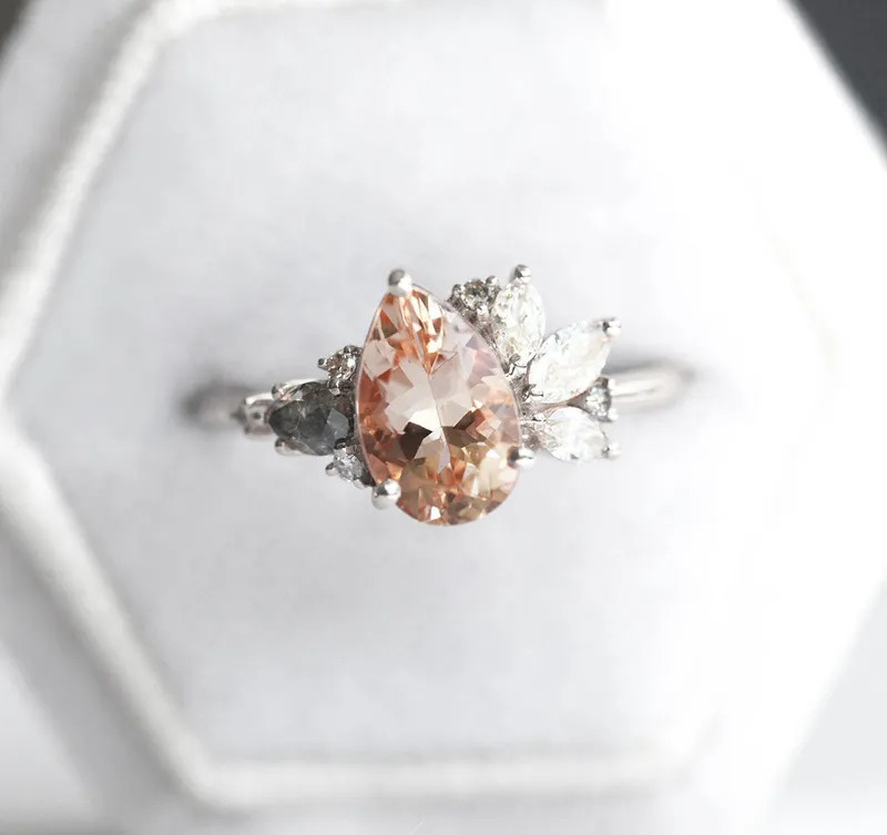 Khaleesi Pear Morganite Diamond Cluster Ring vy 8