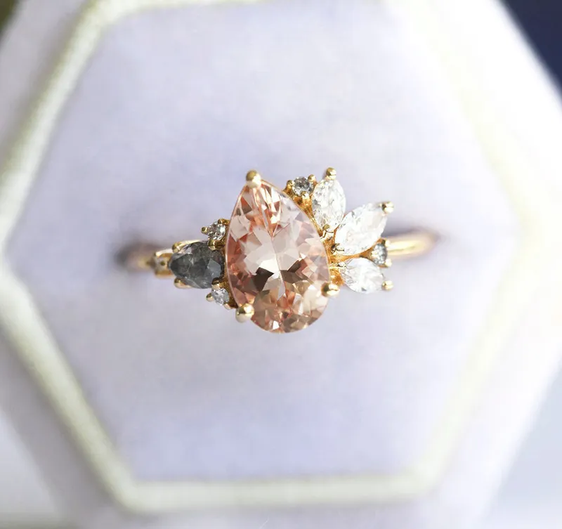 Khaleesi Pear Morganite Diamond Cluster Ring vy 9