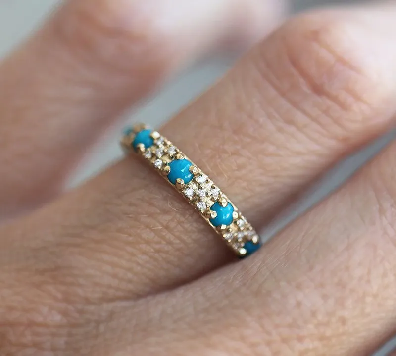 KHALID DIAMONDS AND TURQUOISE WEDDING BAND view 3
