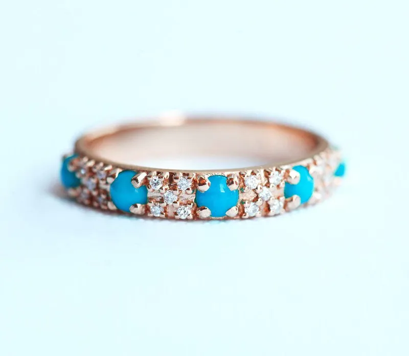 KHALID DIAMONDS AND TURQUOISE WEDDING BAND view 4