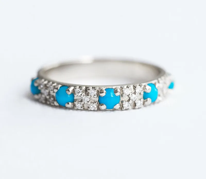 KHALID DIAMONDS AND TURQUOISE WEDDING BAND view 5