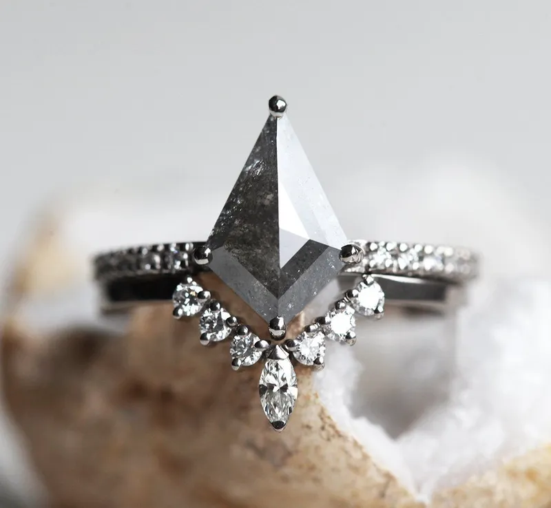 KIARA KITE SALT & PEPPER DIAMOND RING SET diamond engagement ring