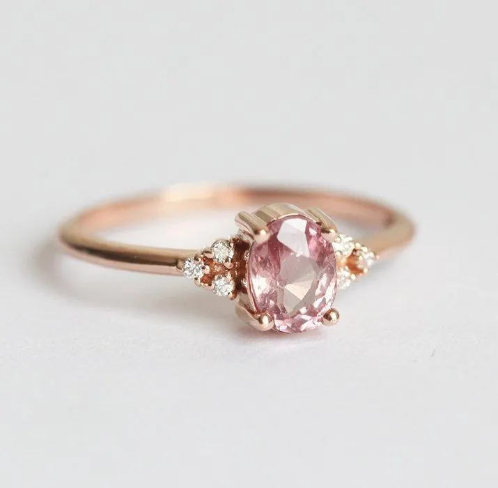 Kinjal Peach Pink Sapphire Diamond Ring view 2