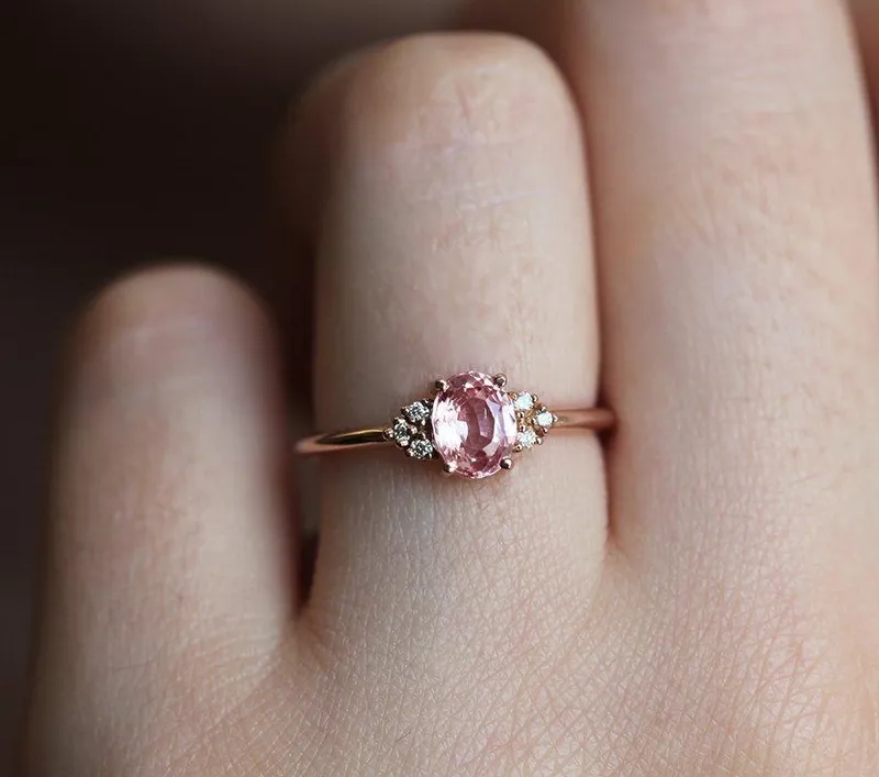 Kinjal Peach Pink Sapphire Diamond Ring view 3
