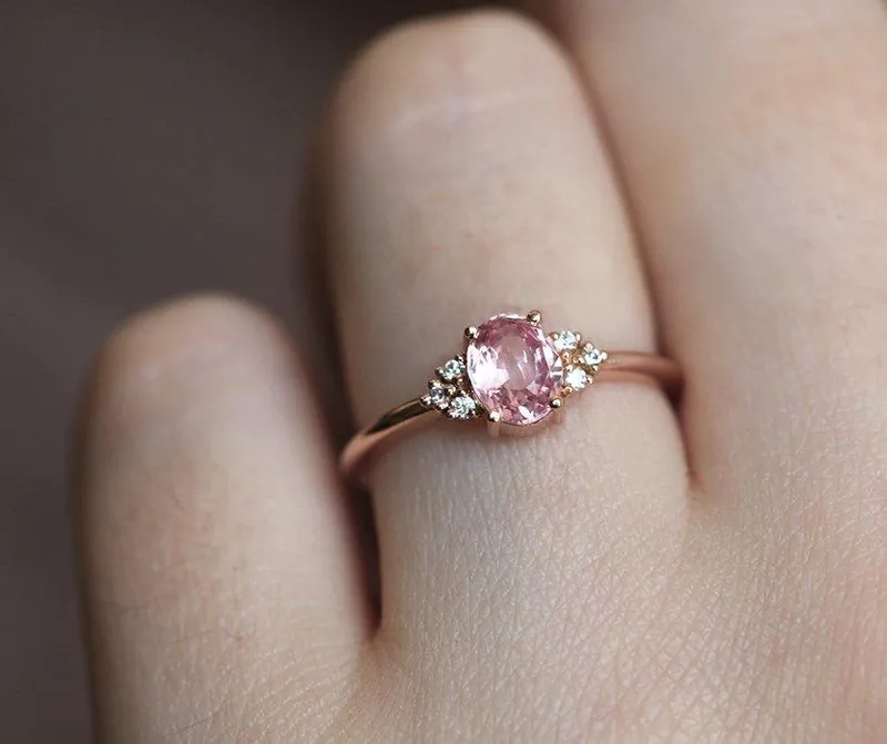 Kinjal Peach Pink Sapphire Diamond Ring view 4