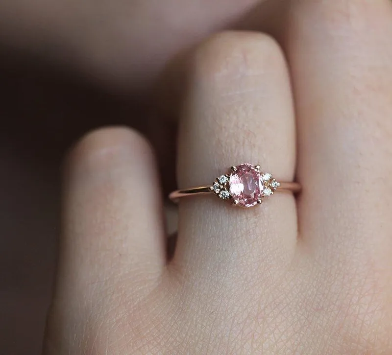 Kinjal Peach Pink Sapphire Diamond Ring view 7