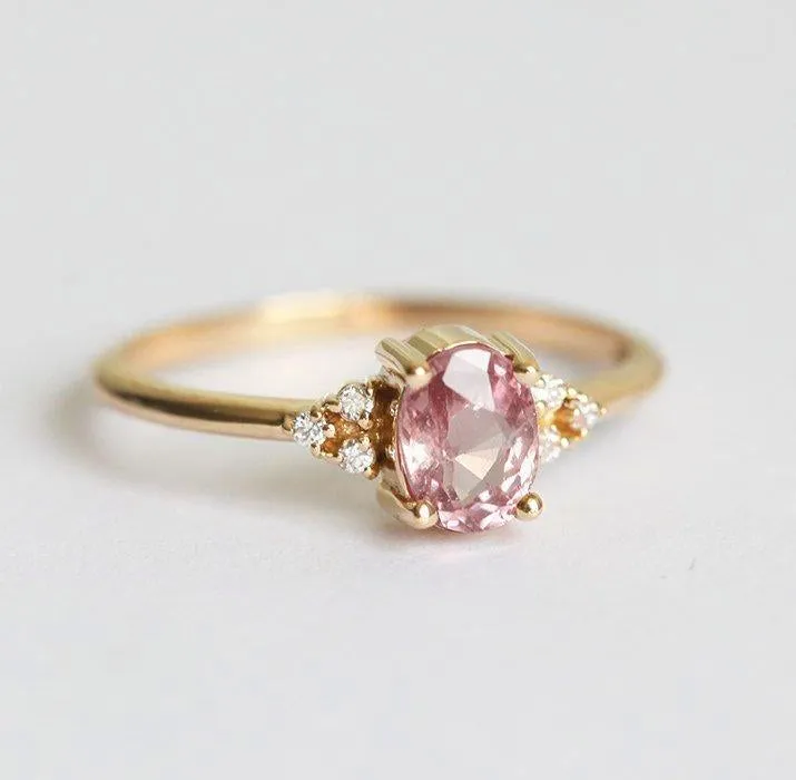 Kinjal Peach Pink Sapphire Diamond Ring view 8