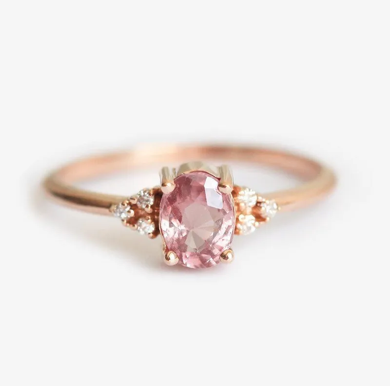 Kinjal Peach Pink Sapphire Diamond Ring peach sapphire oval cut engagement ring