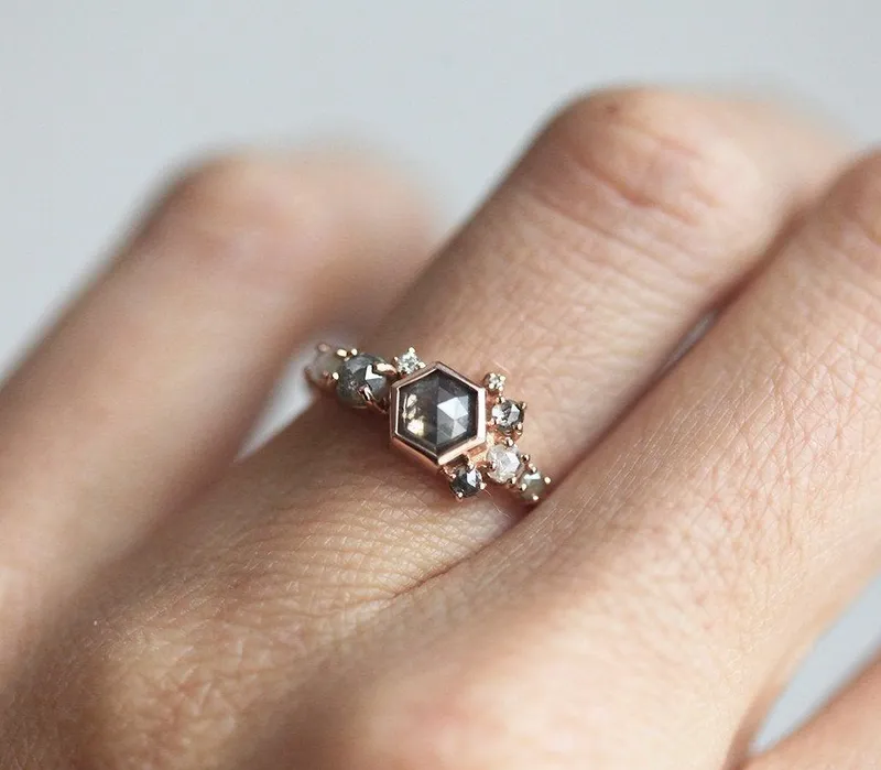 Kirby Hexagon Diamond Cluster Ring view 2