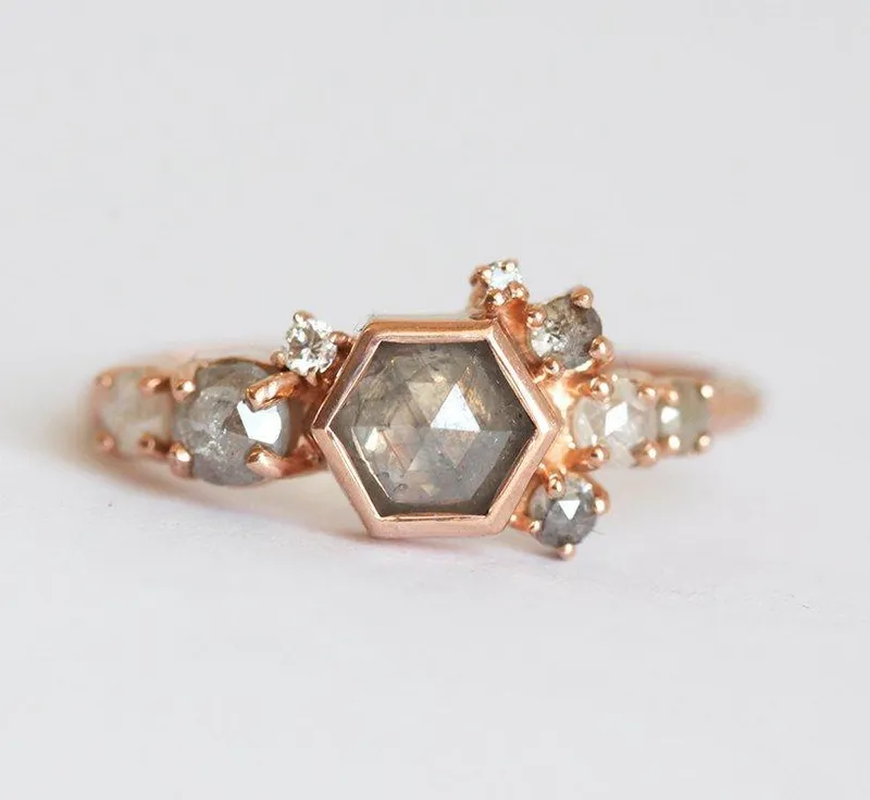Kirby Hexagon Diamond Cluster Ring view 4