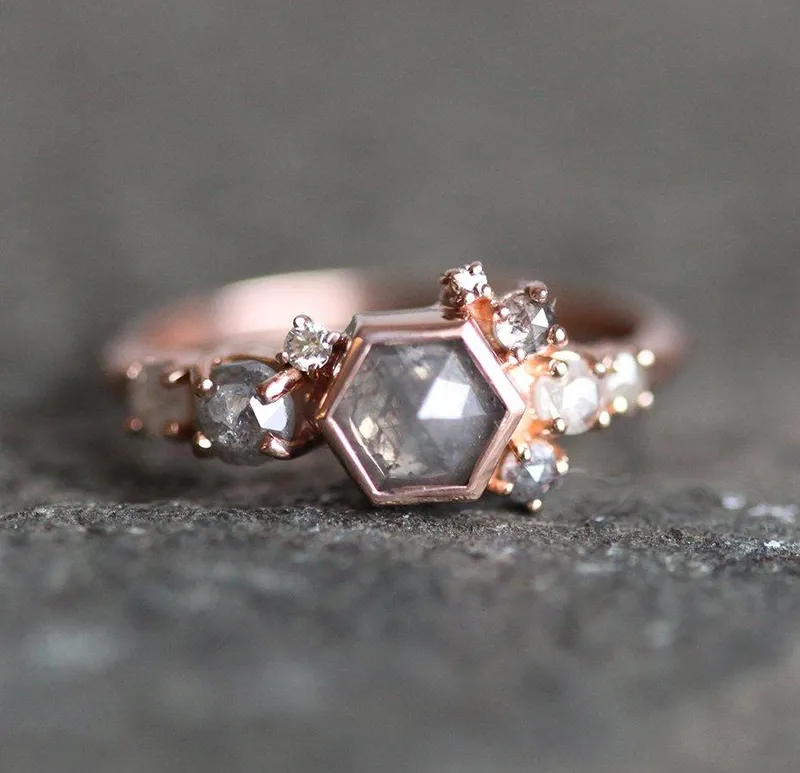 Kirby Hexagon Diamond Cluster Ring view 5