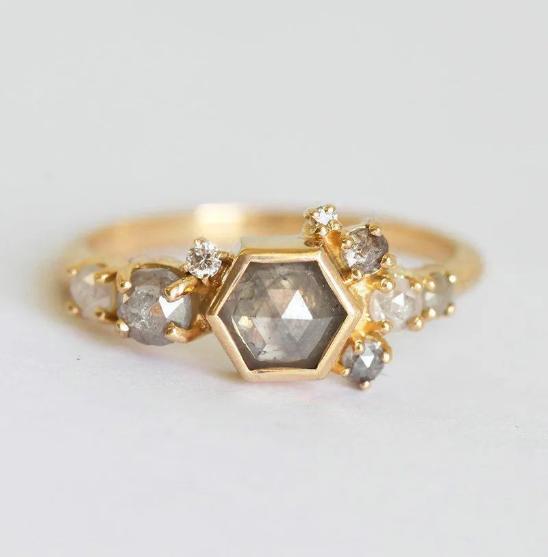 Kirby Hexagon Diamond Cluster Ring view 6
