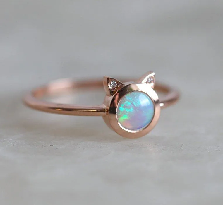 KITTY ROUND OPAL CAT RING view 3