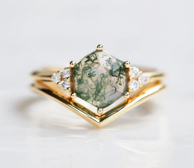 KLARA MOSS AGATE RING SET WITH DIAMONDS view 5