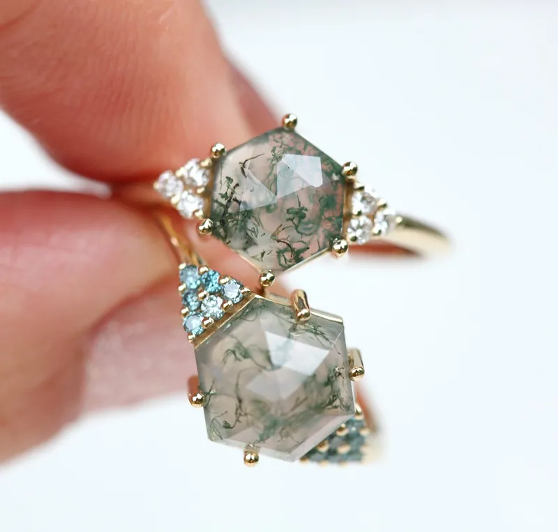 KLARA MOSS AGATE RING SET WITH DIAMONDS view 7