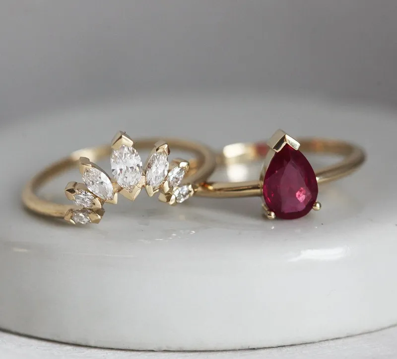 Korina Natural Pear Ruby Engagement Set With Diamond Crown Ring view 9