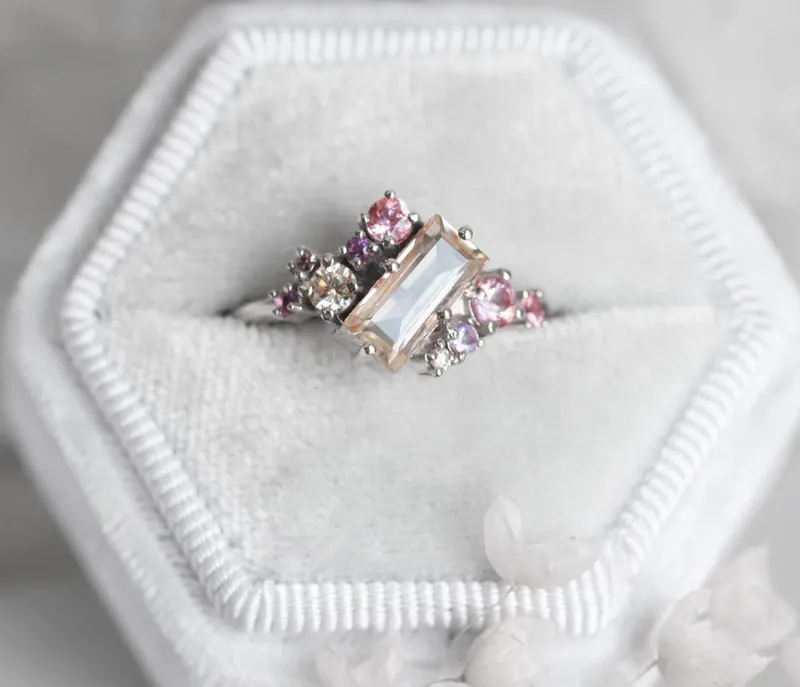 Lila Baguette Morganite Cluster Ring view 10
