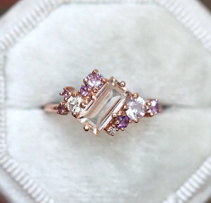 Lila Baguette Morganite Cluster Ring view 3