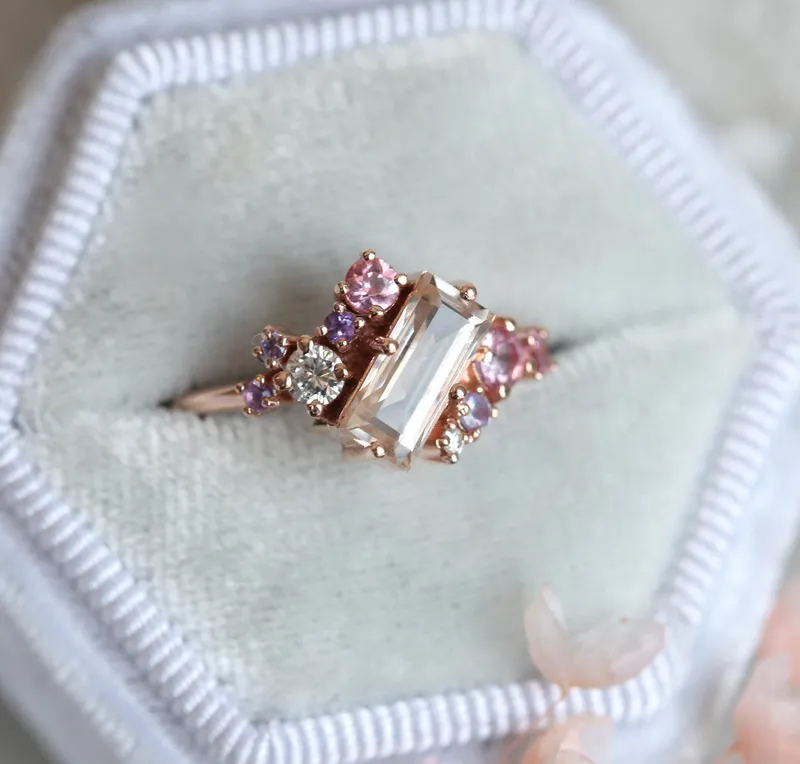 Lila Baguette Morganite Cluster Ring view 5