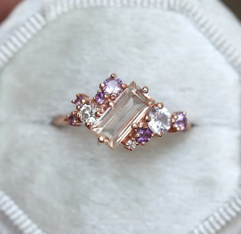 Lila Baguette Morganite Cluster Ring view 6