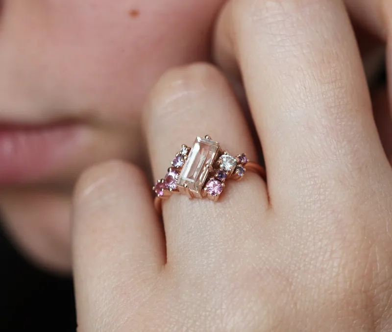 Lila Baguette Morganite Cluster Ring view 7
