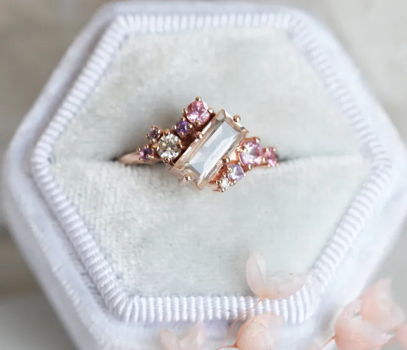 Lila Baguette Morganite Cluster Ring view 8