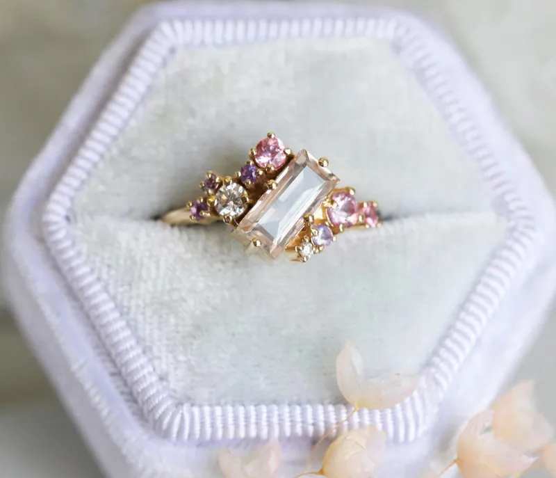 Lila Baguette Morganite Cluster Ring view 9