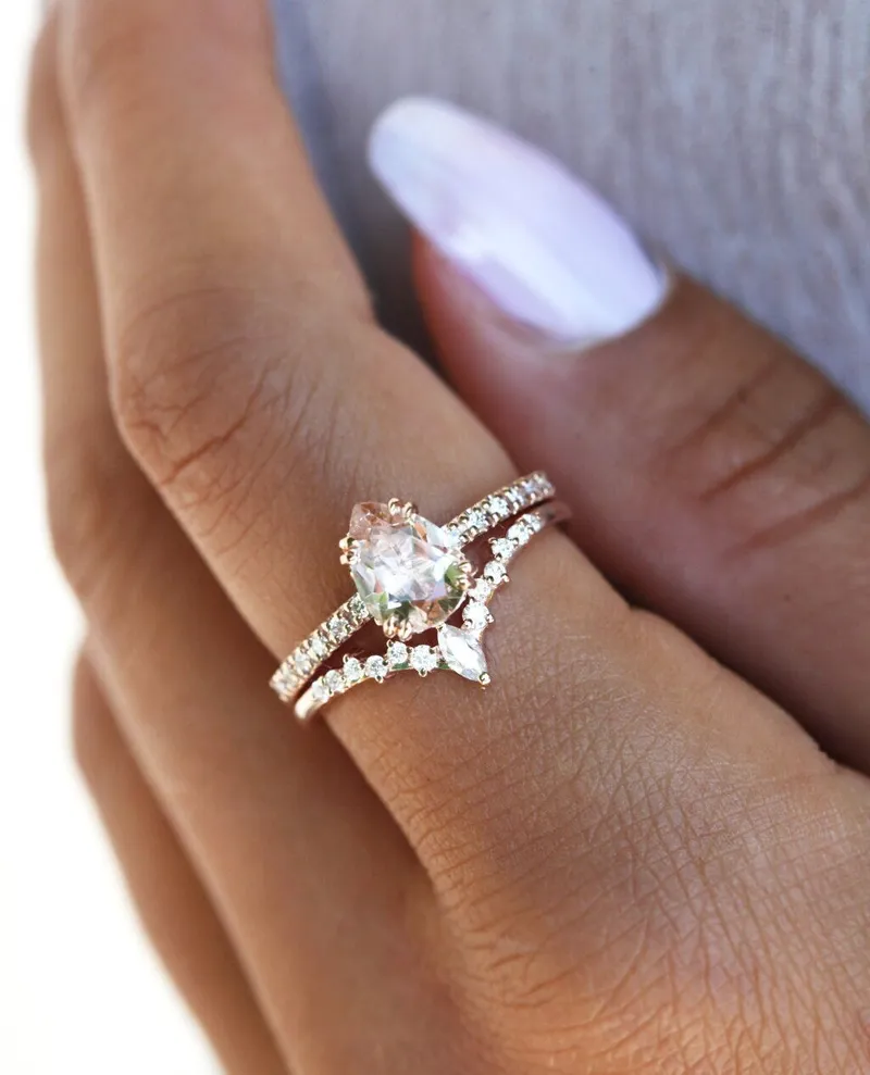 LORELEI PEAR PEACH SAPPHIRE DIAMOND RING SET sapphire pear cut engagement ring