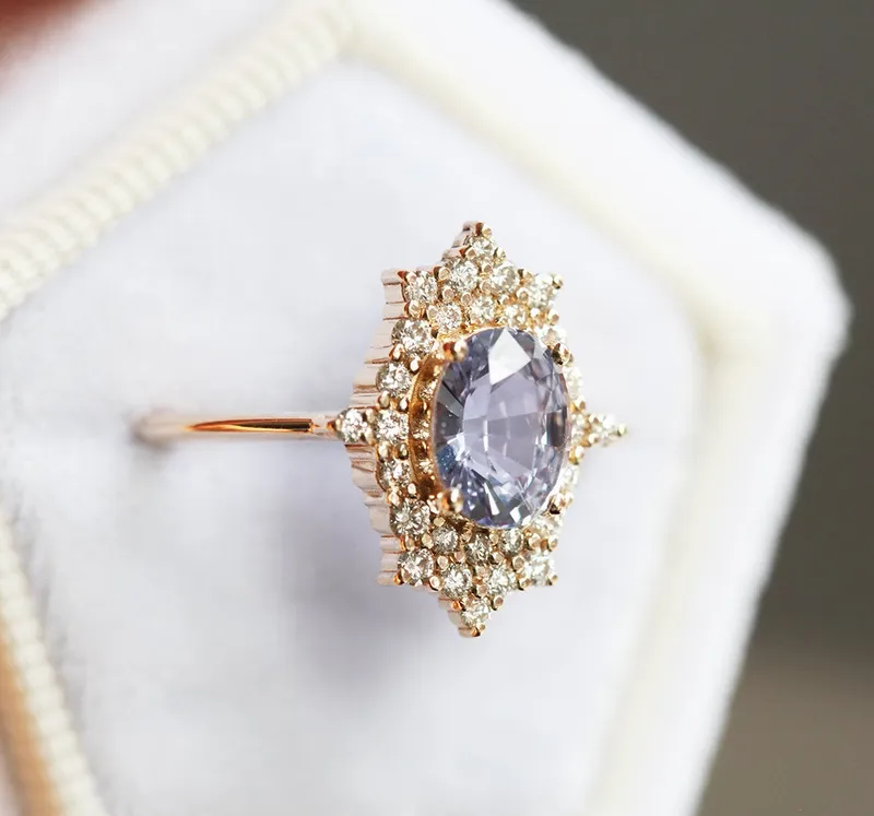 La Reina Vintage Sapphire Diamond Ring view 4