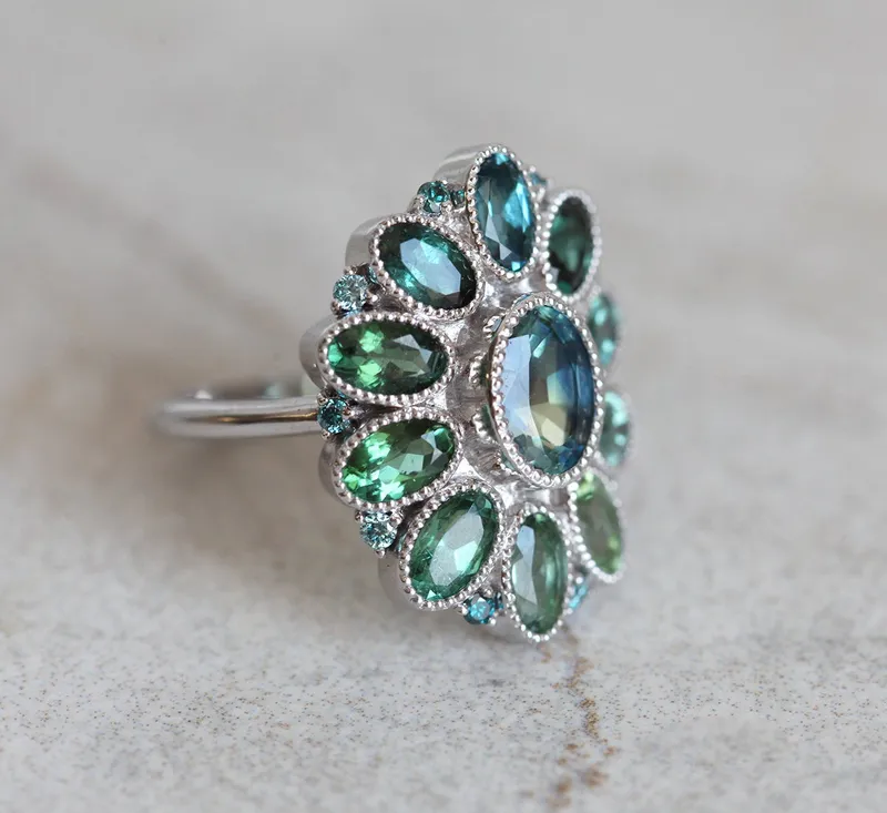 LANA TEAL SAPPHIRE TOURMALINE DIAMOND RING view 2