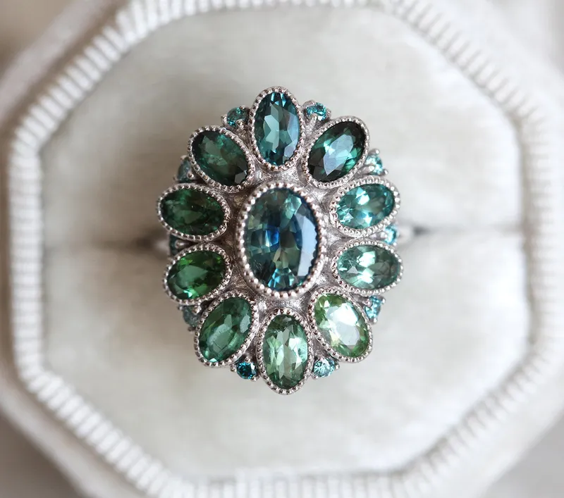 LANA TEAL SAPPHIRE TOURMALINE DIAMOND RING view 4