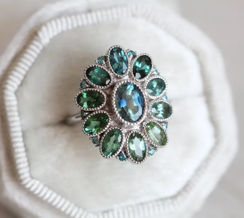 LANA TEAL SAPPHIRE TOURMALINE DIAMOND RING view 5
