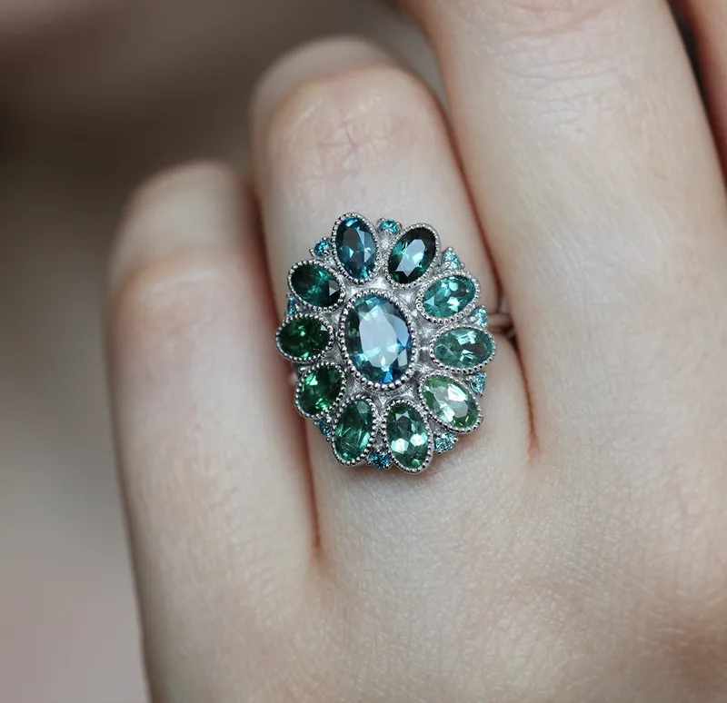 LANA TEAL SAPPHIRE TOURMALINE DIAMOND RING view 7