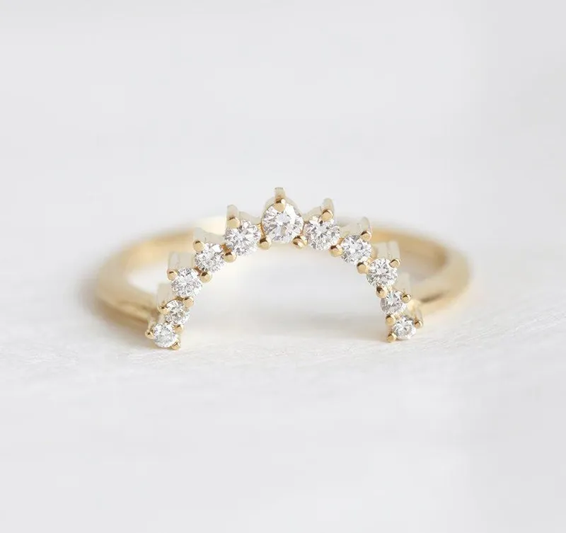 Large Diamond Crown Ring, Curved Diamond Band view 2