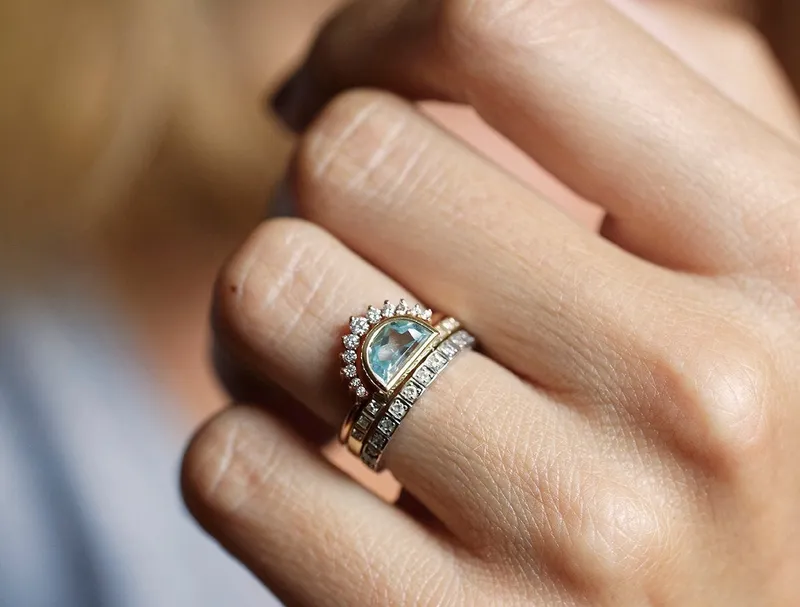 Large Diamond Crown Ring, Curved Diamond Band view 3