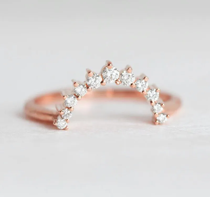 Large Diamond Crown Ring, Curved Diamond Band view 4