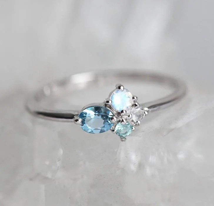 Layla Oval Aquamarine Cluster Ring vy 2