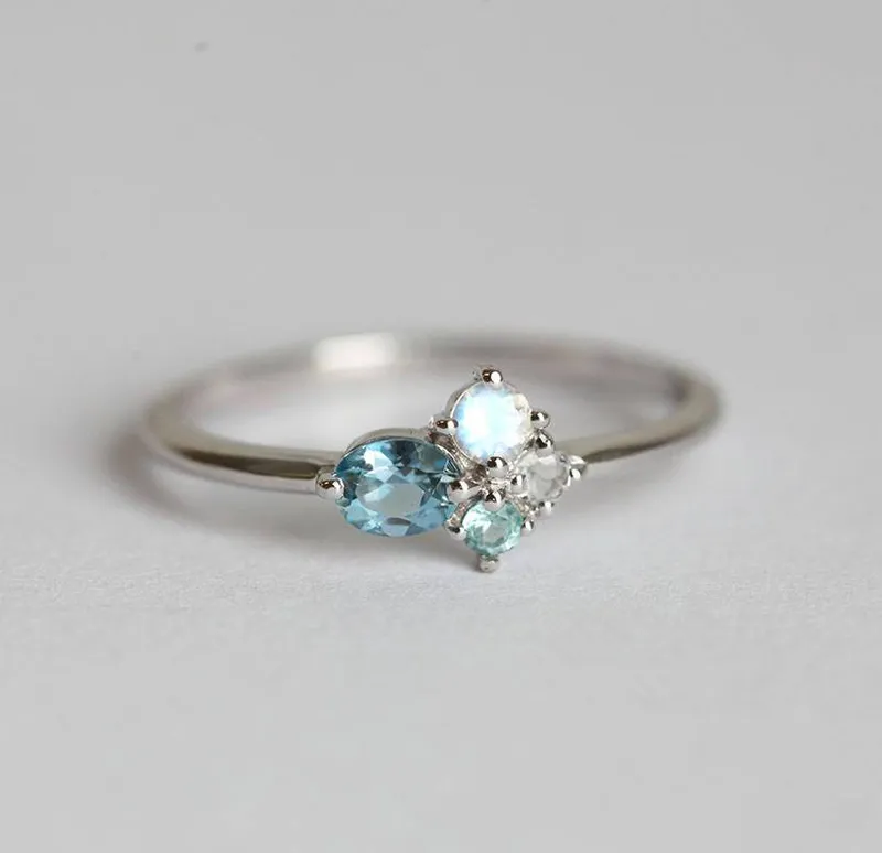 Layla Oval Aquamarine Cluster Ring vy 4