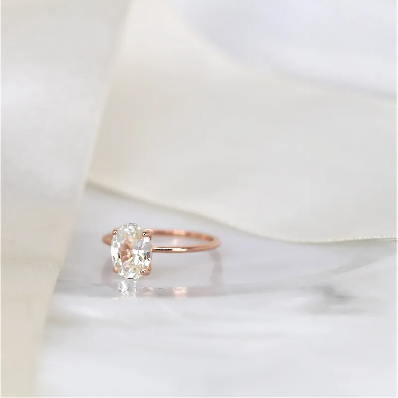 2.52ct Ready to Ship Layla 14kt Rose Gold White Sapphire Minimalist Oval Solitaire Ring view 4