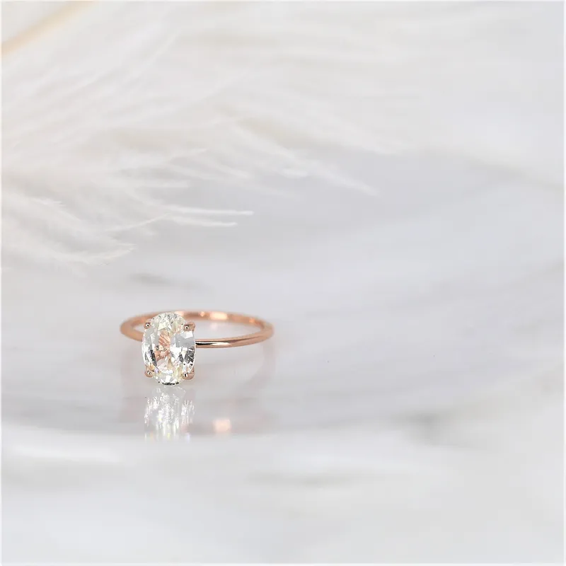 2.52ct Ready to Ship Layla 14kt Rose Gold White Sapphire Minimalist Oval Solitaire Ring view 7